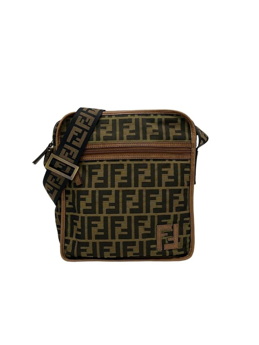 Fendi Shoulder Bag Zucca Pattern Khaki Black Brown Leather